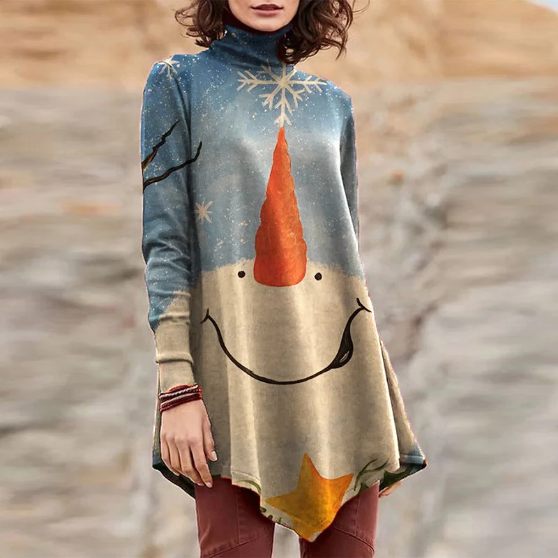 

Vintage Casual Turtleneck Print Blouse Shirt Women 2021 Spring Sexy Long Sleeve Irregular Pullover Tops Lady Harajuku Long Blusa