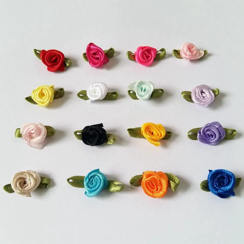 100 шт./лот смешанные цвета ленты розетки зеленые листья розы 2 см для рукоделия скрапбукинга ручной работы аксессуары