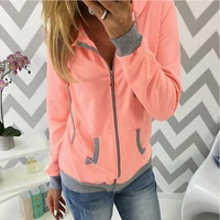 womens spring winter hoodies long sleeve patchwork colors sweatshirts casual pockets zipper hooded ladies outerwear clothing