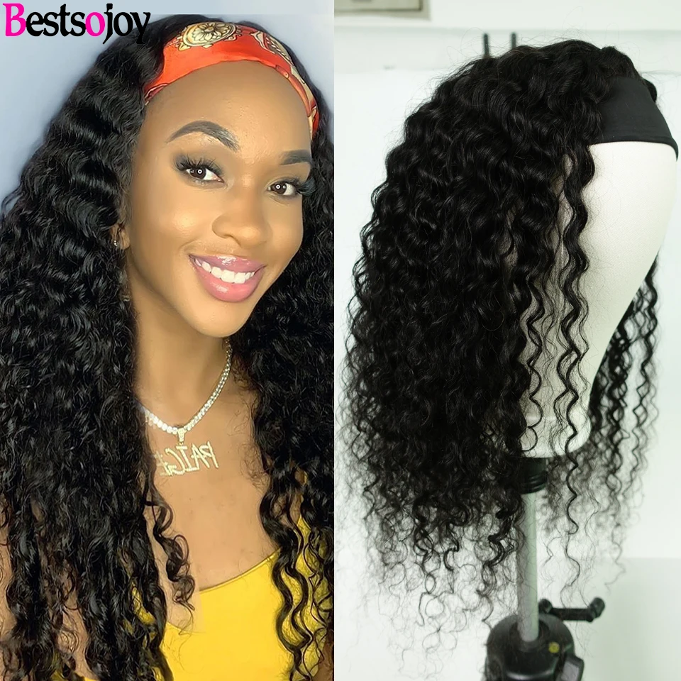 Bestsojoy Kinky Curly Human Hair Wig With Headband Brazilian Human Hair Wigs Full Machine Made Wigs For Black Women Glueless