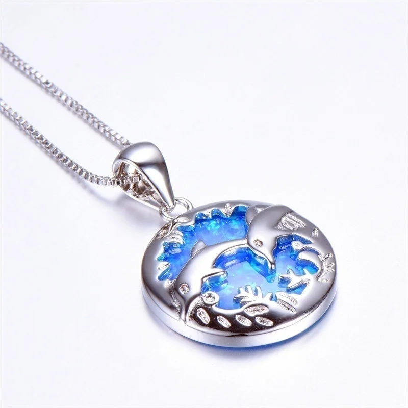 2019 new fashion jewelry romantic Double Dolphin love natural stone pendant necklace best choice for women's party dance | Украшения и