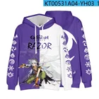 Толстовка Genshin Impact RAZOR с капюшоном, женская накидка флисовая, свитшоты с 3D принтом, пуловер для мальчиков и девочек, спортивные топы в стиле хип-хоп на осень и зиму 2021