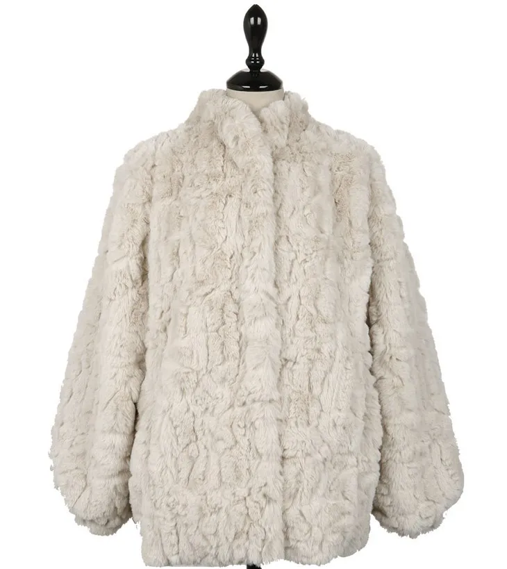 

2020 Winter New Korean Rex Rabbit Fur Coat Mid-length Thickened Lantern Sleeve Lamb Fur Plush Coat