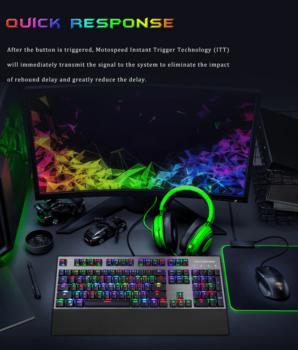 

Motospeed Wrist Support Gaming Mechanical Keyboard 104 Keys USB Wired RGB Backlit Ergonomics Keyboards For Computer Laptop Gamer