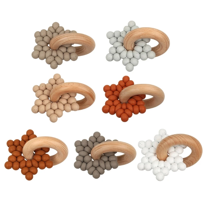 

Silicone Baby Rattle Mobile Toy Wood Teether Infant Intelligence Grasping Nursing Gift Toy