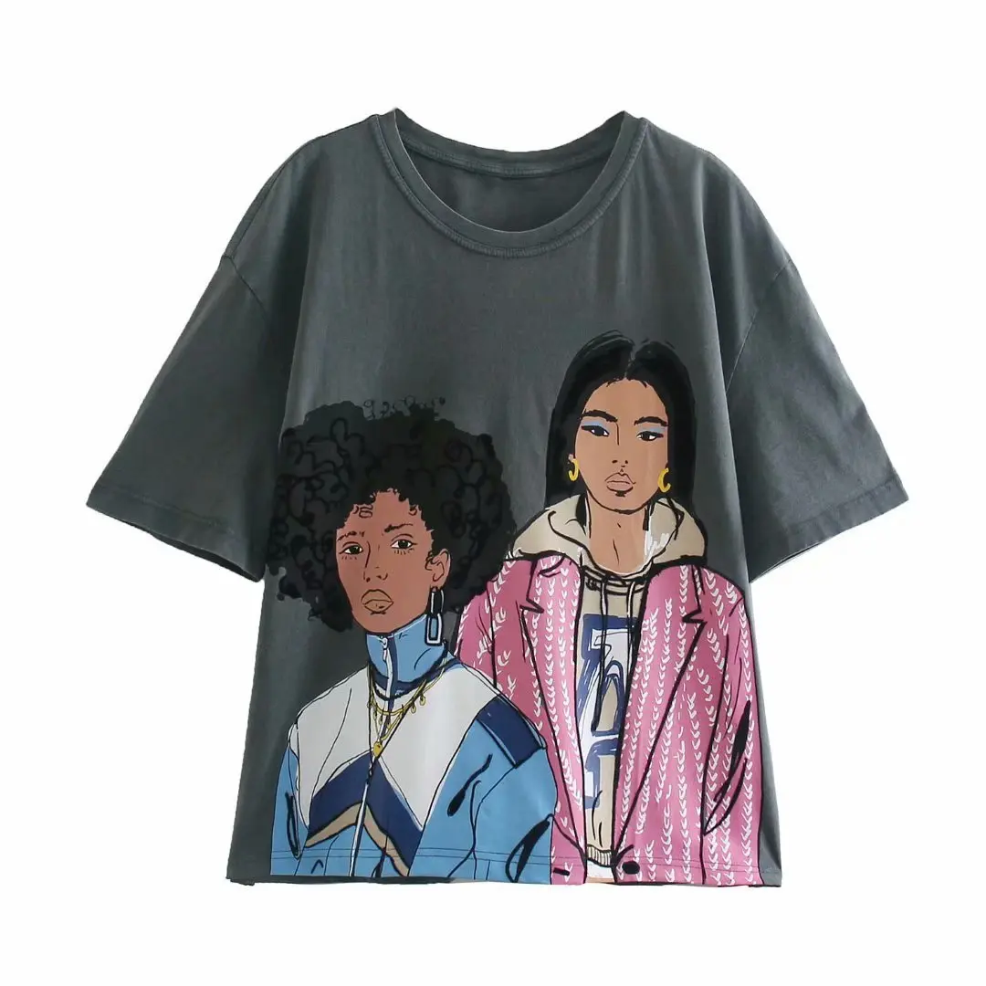 

Летняя женская одежда, свободная футболка с принтом персонажа из мультфильма, с коротким рукавом, хорошее качество