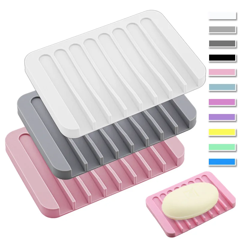 

2021 Reusable Drain Soap Dish Eco-friendly Soft Silicone Bathroom Plate Holder Tray Storage Case soap Rack