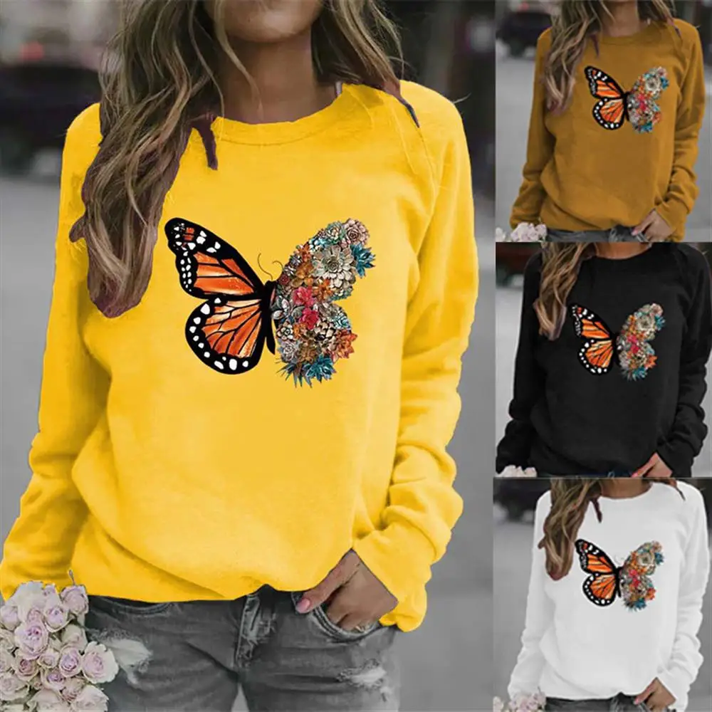 

Women's Butterfly Printed Sweater Loose Pullover Casual Long SLeeves Tops