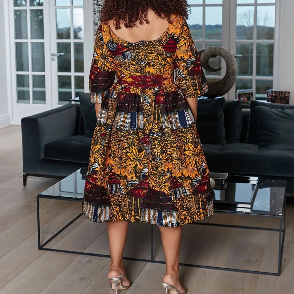 

Vintage Half Sleeve Long Dress Bohemian Casual Loose Plus Size Retro Maxi Dresses Women Autumn O-neck Daily Beach Dress