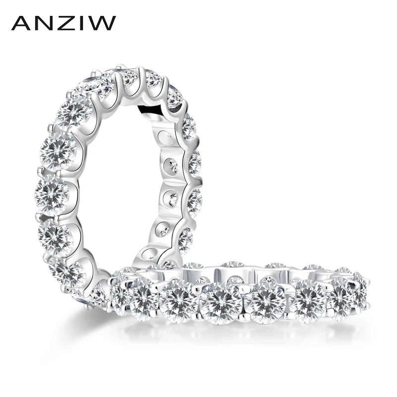 

ANZIW 925 Sterling Silver Round Cut Full Eternity Ring for Women Sona Simulated Diamond Engagement Wedding Band Ring
