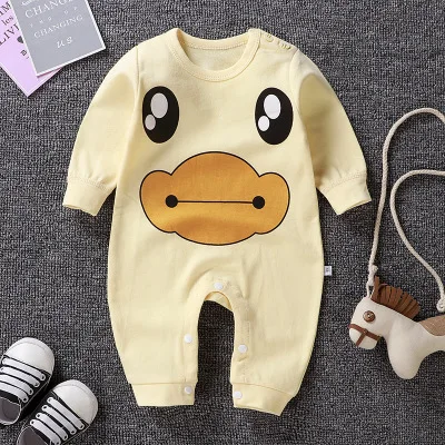 duck Детская одежда из хлопка для новорожденных, осенние детские комбинезоны унисекс для детей от 0 до 3 месяцев, от 3 до 15 месяцев, детские комбинезоны с длинными рукавами и рисунком кролика и медведя - Цвет: duck