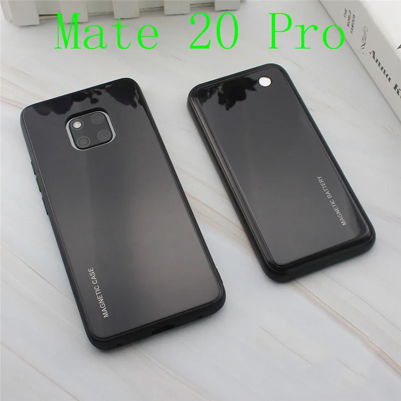 Магнитный беспроводной Чехол-батарея для huawei P30 Pro, тонкий ударопрочный внешний аккумулятор из закаленного стекла для huawei mate 20 Pro, задняя крышка - Цвет: Mate20 Pro-Black