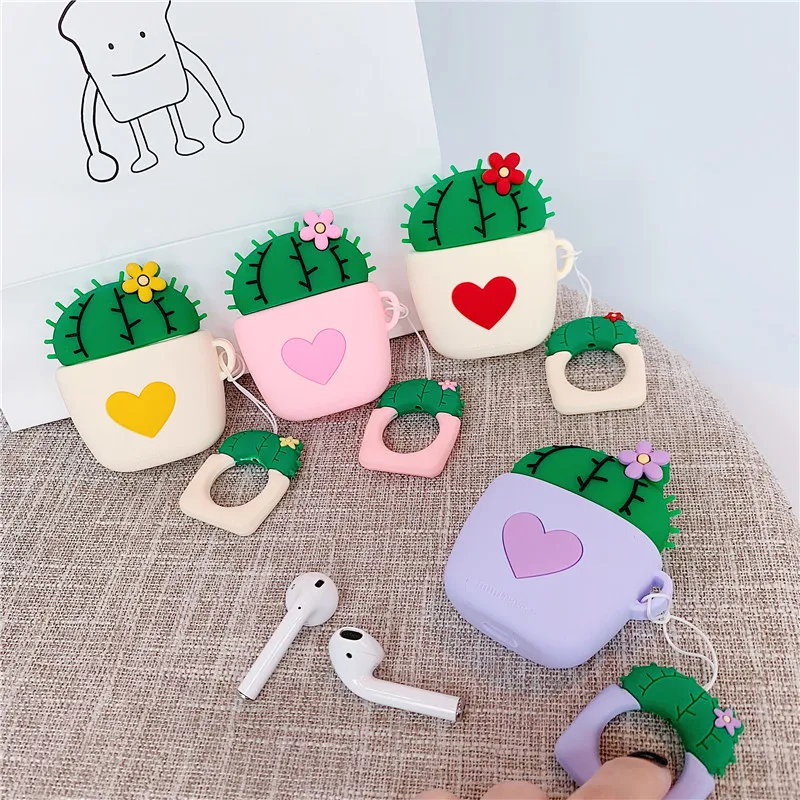 

For Airpods 1/2 Case,3D Cute Colorful Cactus Case Soft Silicone Earphone Headphone Cover Case For Apple Airpods Pro Case