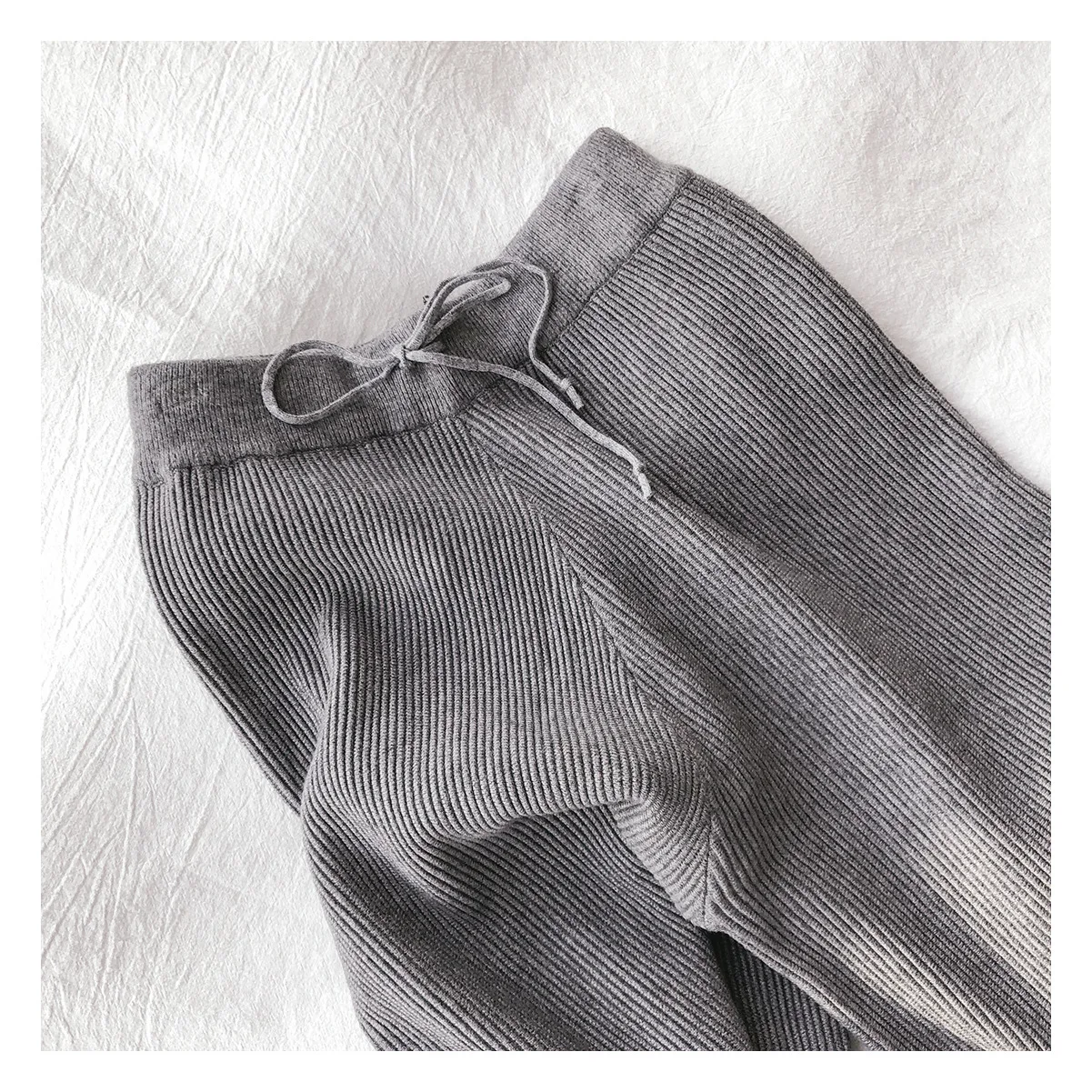 High Waist Women Wool Pants Korean White Soft Elegant Wide Leg Basic Warm Chic Casual Elastic Sweater for Girl |