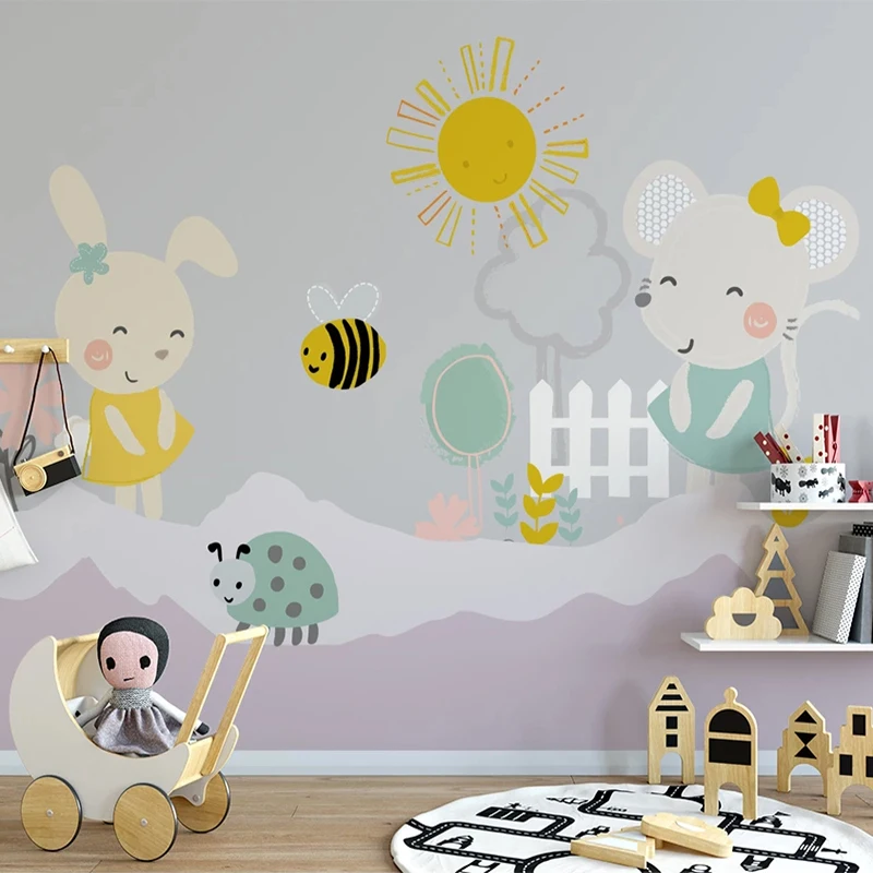 

Custom Mural Wallpaper 3D Cartoon Bunny Animal Children's Room Background Wall Paper Self-Adhesive Waterproof Papel De Parede