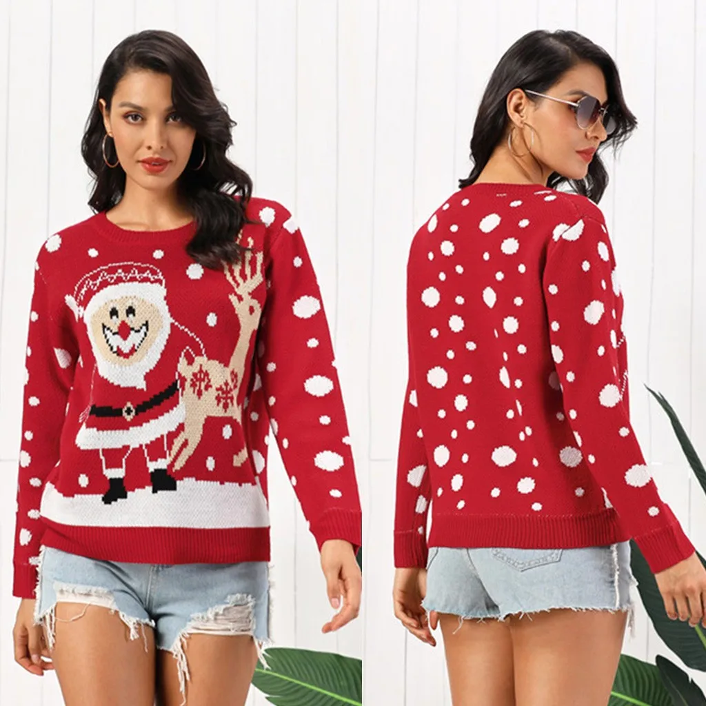 2019 модный Рождественский свитер Женский пуловер с рождественскими снежинками