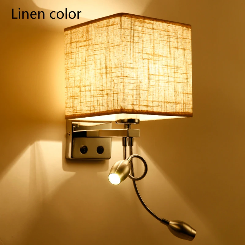 Linen color B-1047 Светодиодный настенный светильник для спальни, прикроватный светильник, регулируемый книжный светильник, настенный светильник, светодиодный настенный светильник s для дома, тканевый туалетный светильник E27 - Цвет абажура: Linen color B-1047