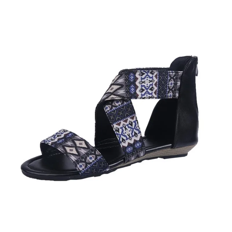 

Sandals Woman 2021 Fish Mouth Wedges Women Sandals Heeled Slippers Ethnic Flower Casual Zipper Sandalias For Women Ladies