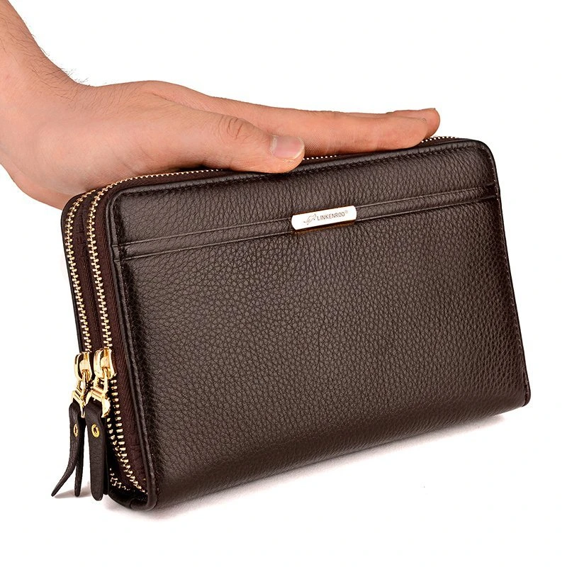 

Fashion Solid Color PU Leather Double Zipper Design Men's Wallet Handbag Sacoche Homme Sac à Main Bolso Hombre Clutch Wallet Men