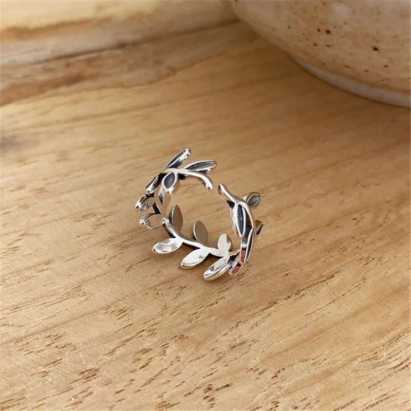 RUIYI реальные 925 пробы серебро Винтаж минимализм из оливковых листьев нишу кольца