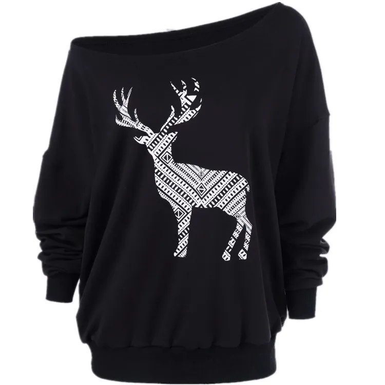Christmas Sweatshirt Women Autumn Winter New Casual Off Shoudler Tops Print Loose Cotton Plus Size | Женская одежда