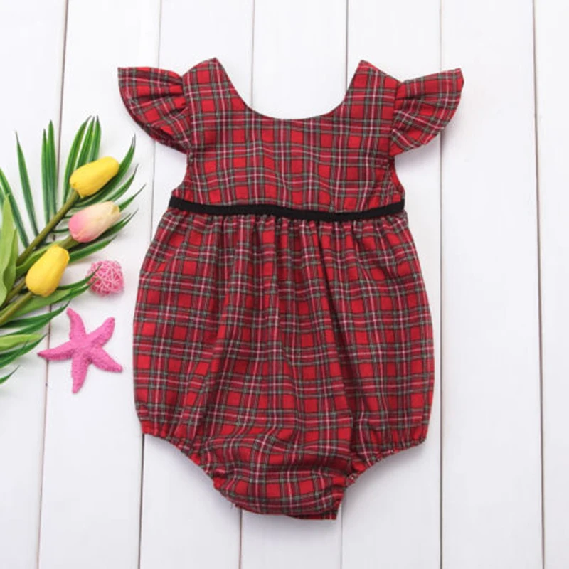 

Newborn Infant Baby Girl Ruffle Plaid Romper Sleeveless Jumpsuit One Piece Outfits Sunsuit Toddler Girl Summer Clothes