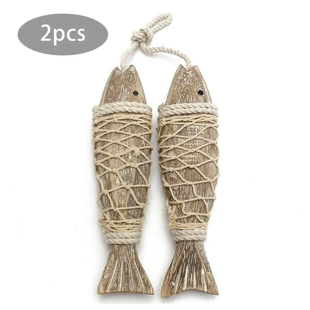 

2pcs/set Mediterranean Style Vintage Wooden Fish Marine Coastal Hand Carved Home Door Corridor Wall Hanging Creative Decoration