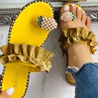 Женские богемные шлепанцы, с жемчугом и ананасом, повседневная обувь на плоской подошве, пляжные сандалии, женская обувь, милые сандалии на платформе, 2021