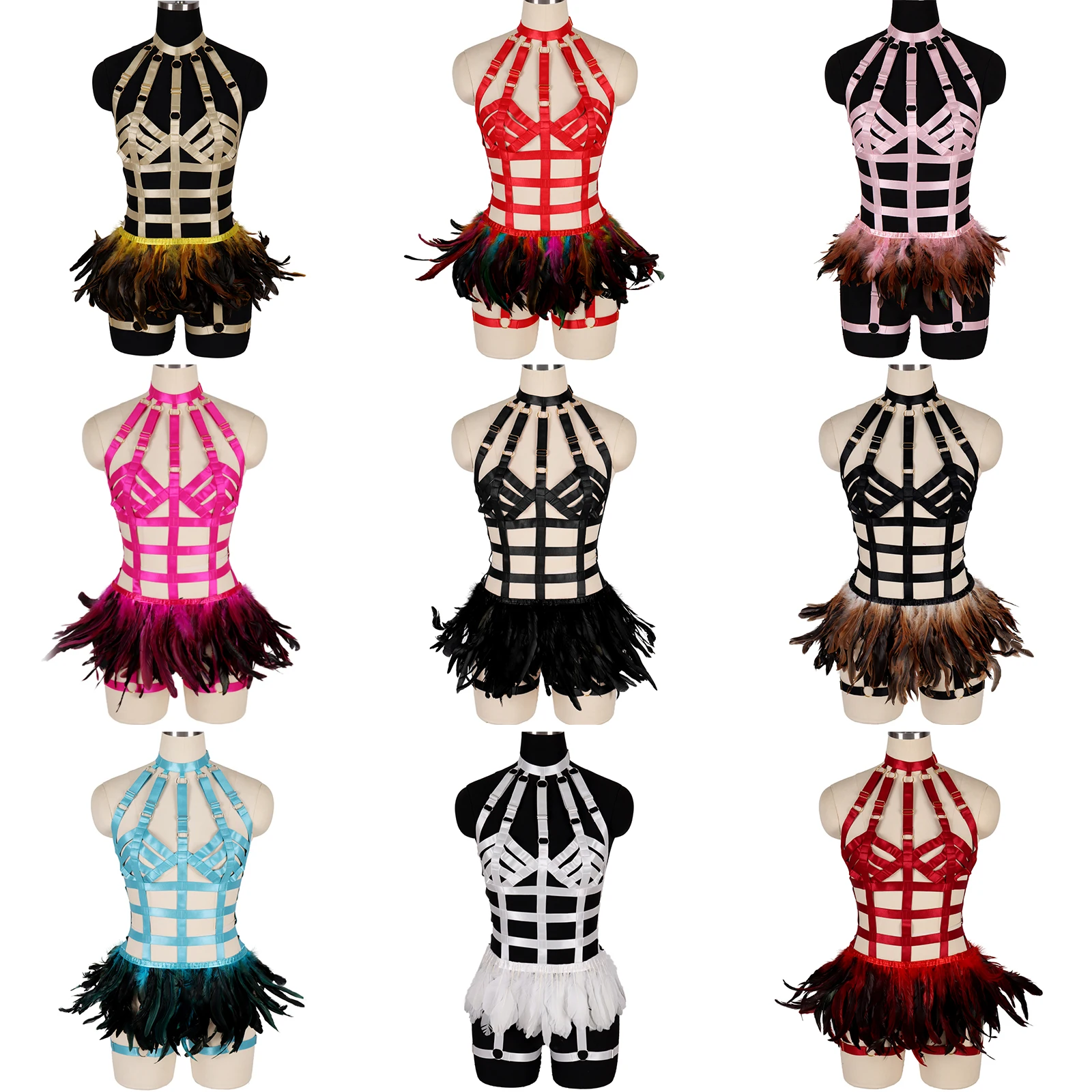 Feather Goth Women's Underwear Sexy Lingerie Punk Strap Waist Body Harness Dance Festival Party Club Wear Harness Fashion Bra