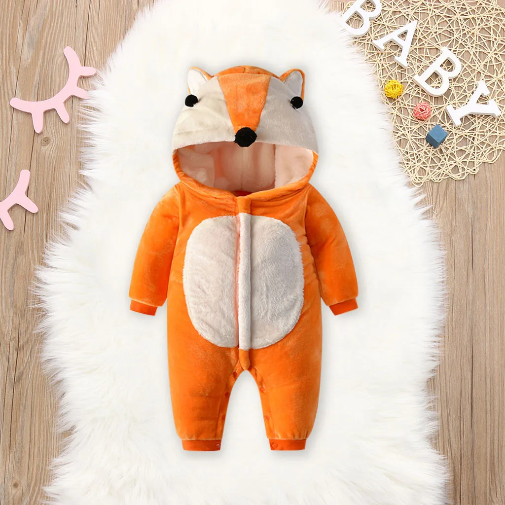 Модный утепленный комбинезон с длинными рукавами и рисунком лисы для