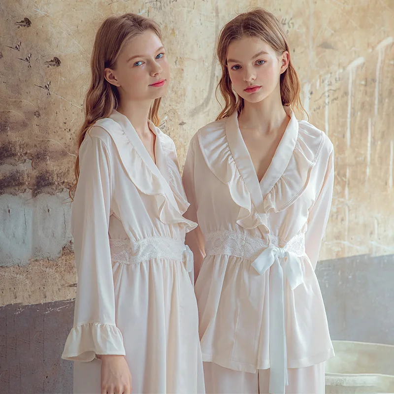 

Атласные шелковые пижамные комплекты Hanxiuju для леди, весна-осень, бандаж с длинным рукавом, зеленая свободная Ночная сорочка