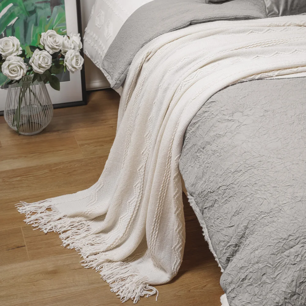 Battilo замысловатое плетеное одеяло с приподнятыми узорами и кисточками 127x152cm|blanket