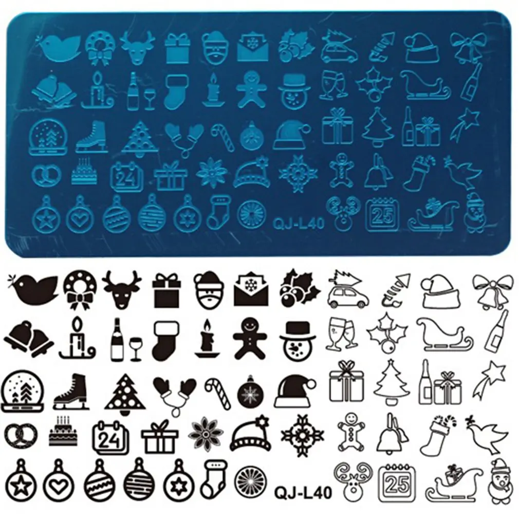 Прямоугольная пластина для ногтей шаблон печати инструмент Рождественский лес