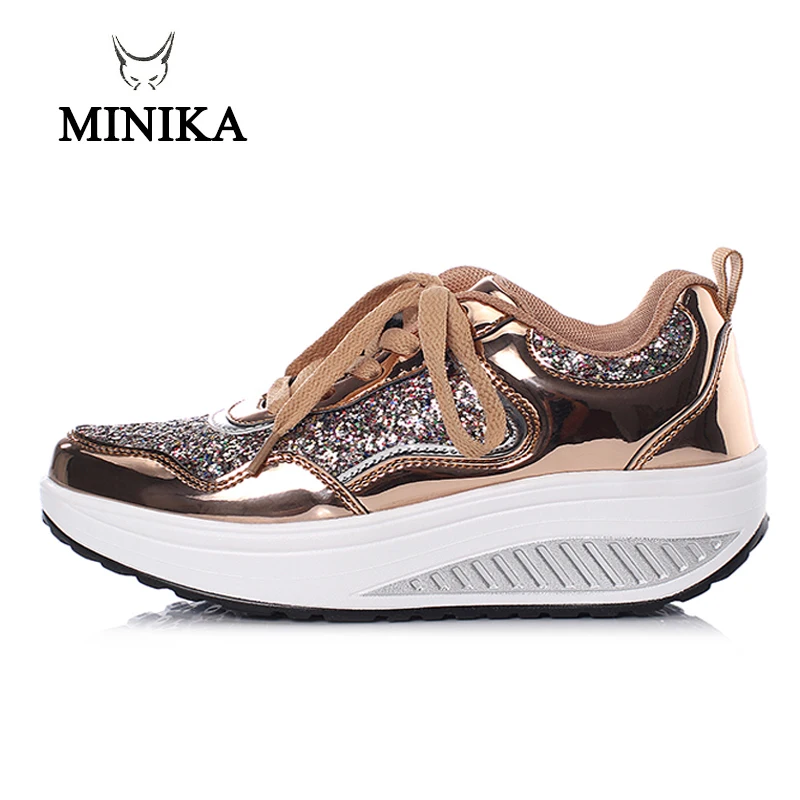 Новинка Блестящие Кроссовки качели женские спортивные кроссовки на шнуровке