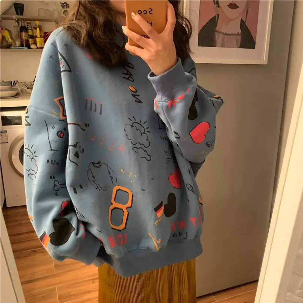 Женский Длинный свитшот с принтом повседневный Свободный пуловер длинным