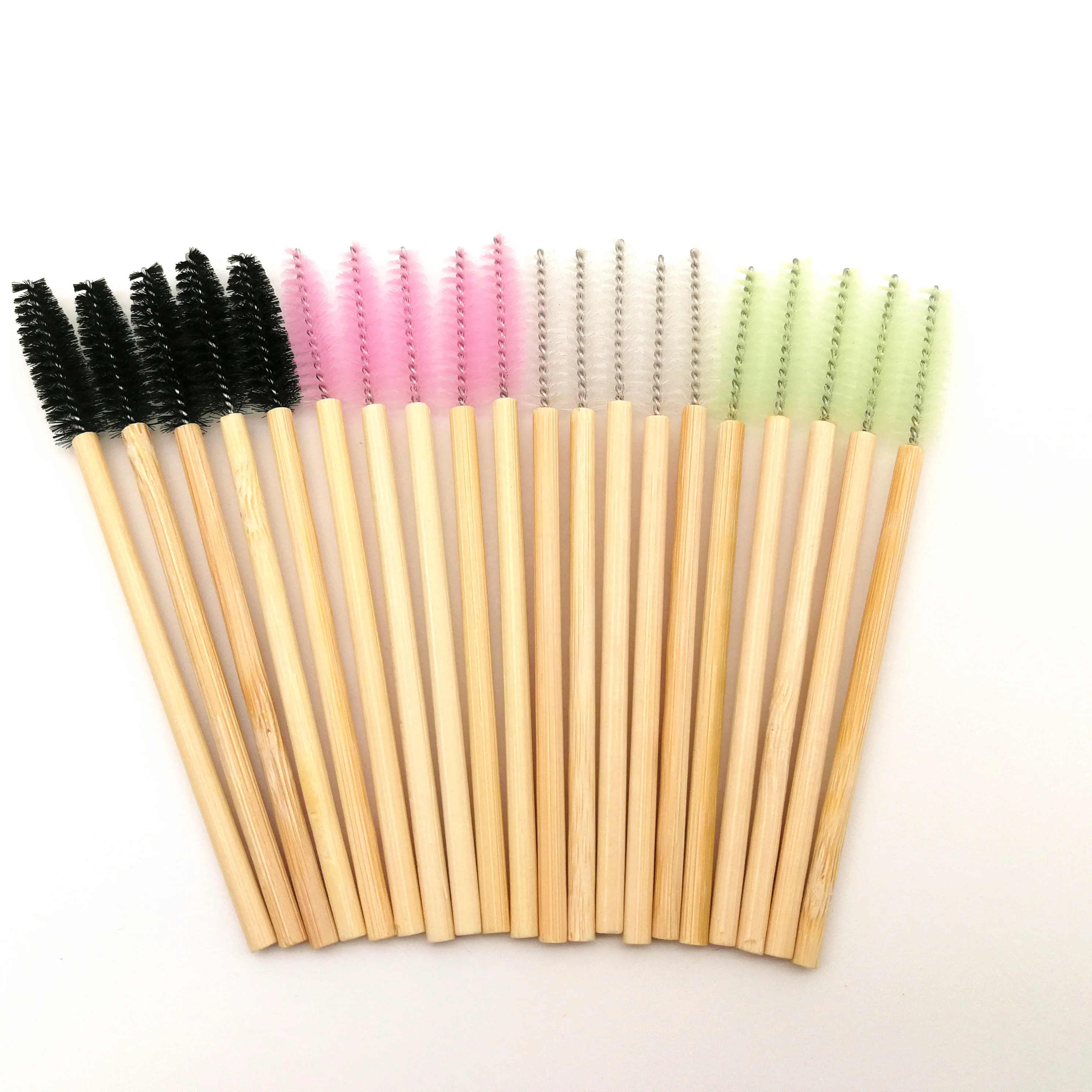 1000 Pcs ECO Friendly Bamboo Stick Brush Black Pink Nylon Mascara Wands Eyelash Brush Disposable Lash Wands for Woman Makeup