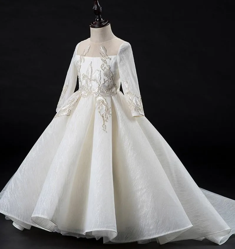 

Ball Gown Ivory White Flower Girls Dresses Kids Clothes Birthday Dress Communion Gown Children Costume 1-14Y