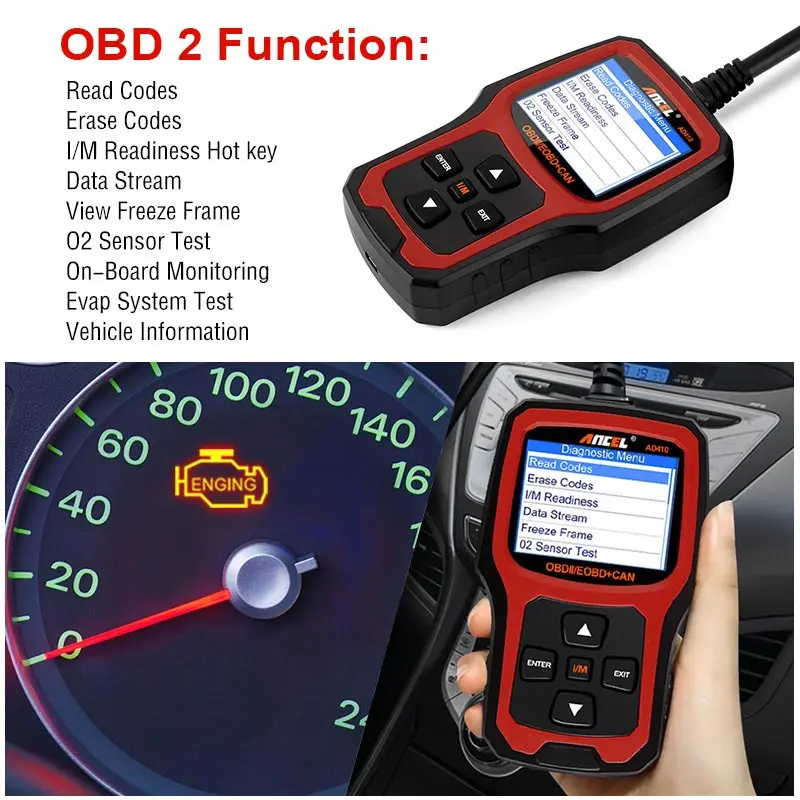 Автомобильный сканер ANCEL AD410 OBD2 диагностический инструмент для считывания и