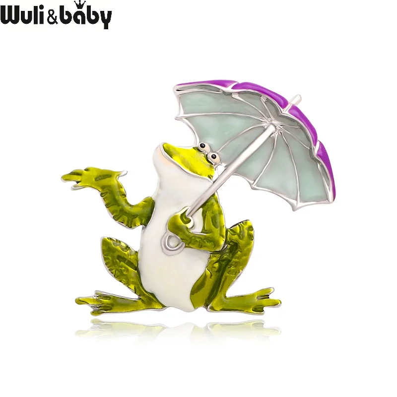 

Wuli&baby Lovely Holding Umbrella Frog Brooches For Women Unisex Enamel Happy Frog Animal Party Casual Brooch Pin Gifts