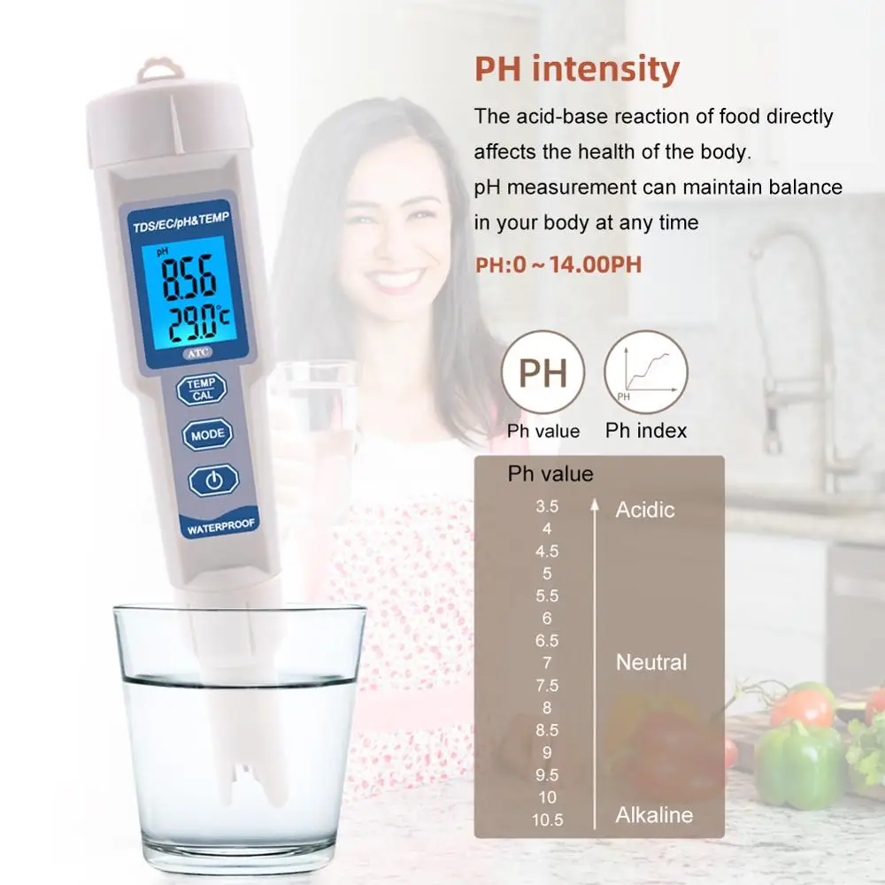 Yieryi 4 in 1 TDS PH Meter PH/TDS/EC/Temperature Digital Water Quality Monitor Tester for Pools Drinking Aquariums | Инструменты