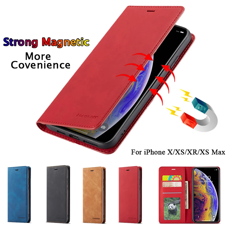 Роскошный кожаный чехол для iPhone X XS MAX XR 11 Pro Max 2019 магнитные застежки бумажника