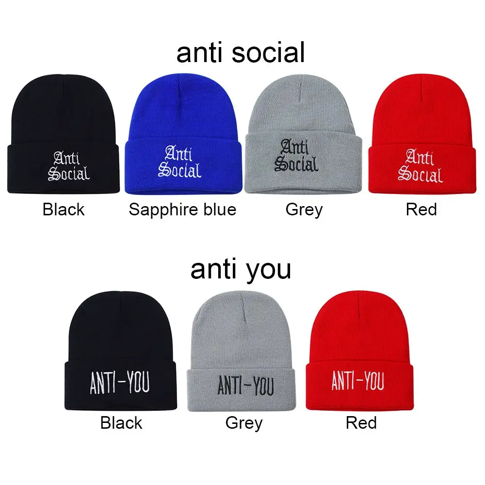 Модная вязаная шапка с надписью и вышивкой Антивозрастные узоры осенне-зимние