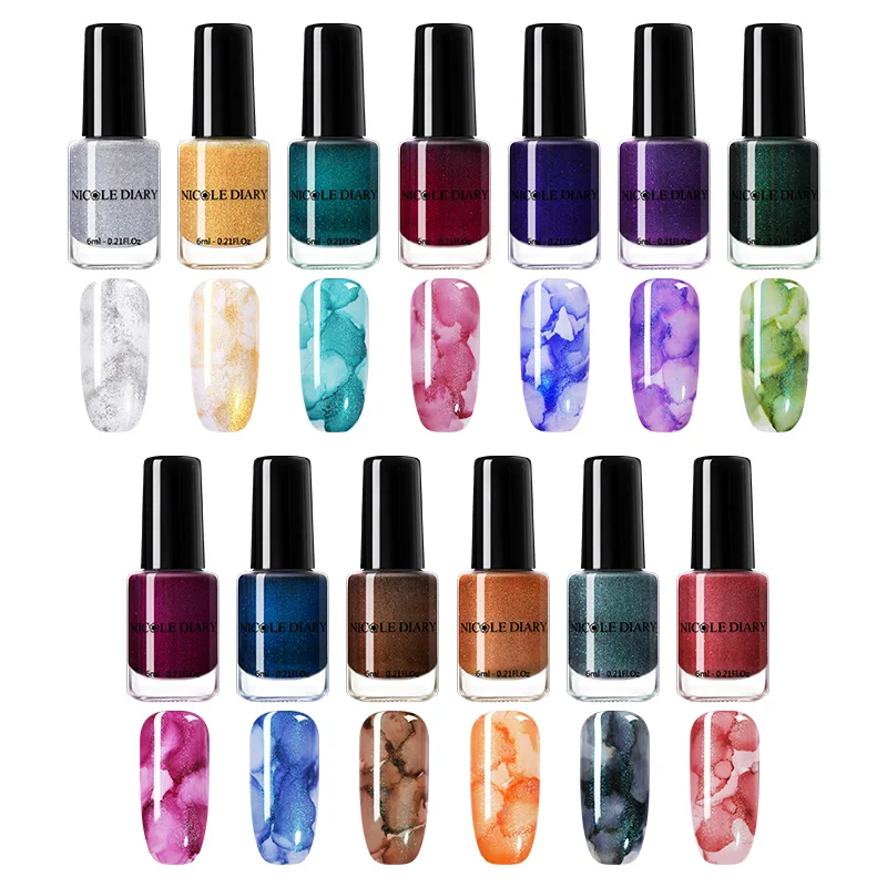 Цветной лак для ногтей NICOLE DIARY 6 мл акварельные мраморные чернила Блестящий