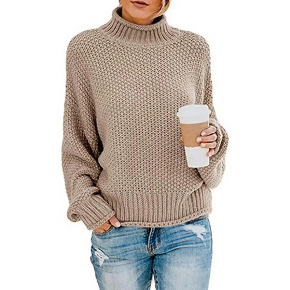 

Solid Color Knitted Sweater Long Sleeve All-matched Turtleneck Rolled Edges Women Sweater Pullover for Autumn Winter xxxl