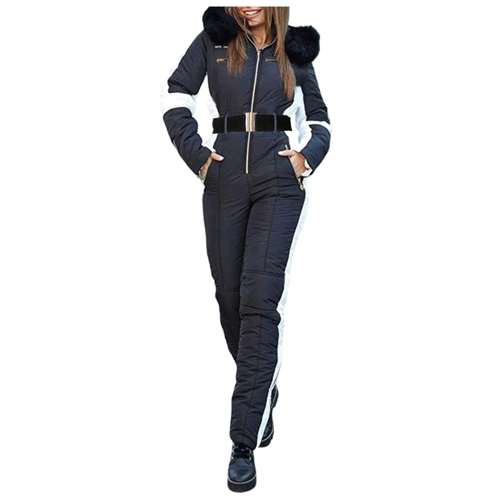 

Women's Winter Outdoor Sports Jumpsuit Waterproof' with Removable Collar Outdoor Sports Zipper Ski Set