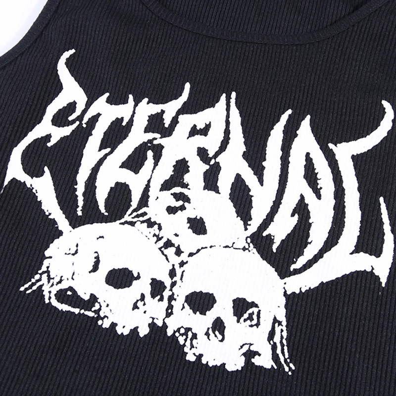 Готические черные женские свободные топы круглым вырезом и буквенным принтом