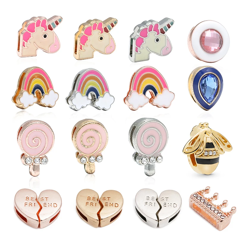 10 мм Единорог Радужный Шарм скользящие бусины из нержавеющей стали сетки