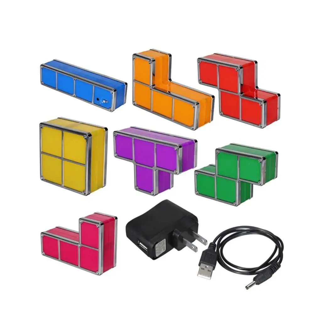 DIY Tetris светильник-головоломка Штабелируемый светодиодный настольный светильник