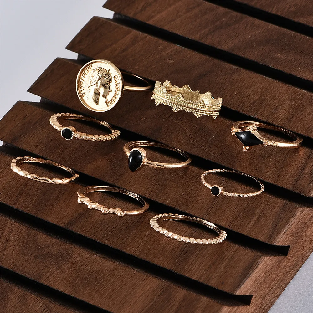 Женский винтажный набор колец с кристаллами геометрическая цепь корона цветок