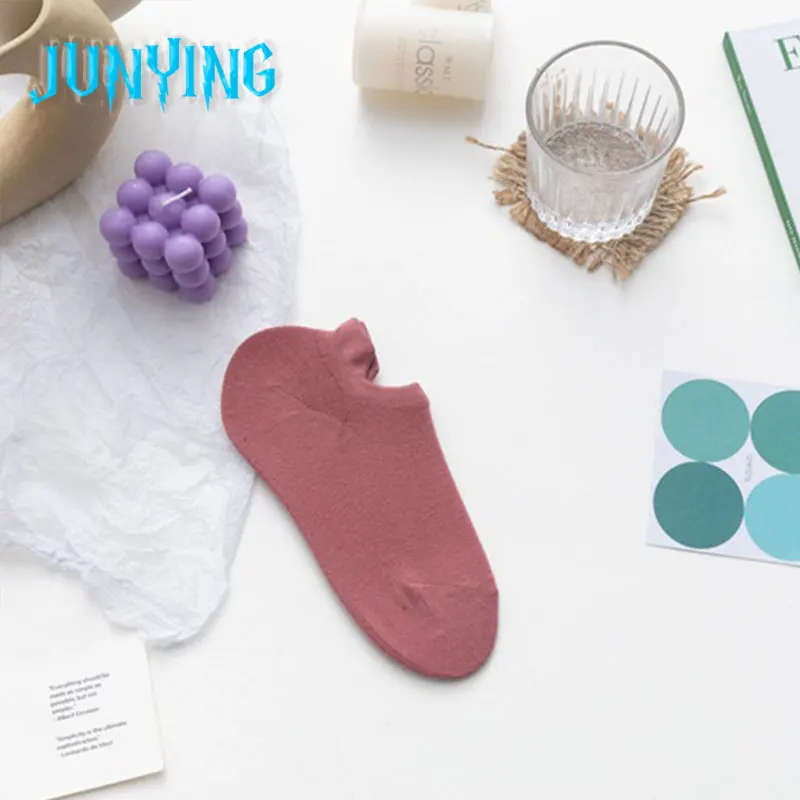 

Summer Women Shallow Mouth Socks SpringRetro Plain Invisible Heel Lift Ear Non-Slip Boat Sock Harajuku Casual Breathable